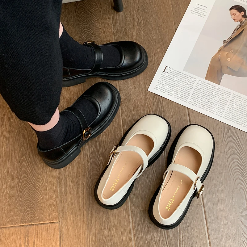 紫幻玲珑加宽大码女鞋厚底乐福鞋圆头乐福鞋单鞋百搭夏季复古法式