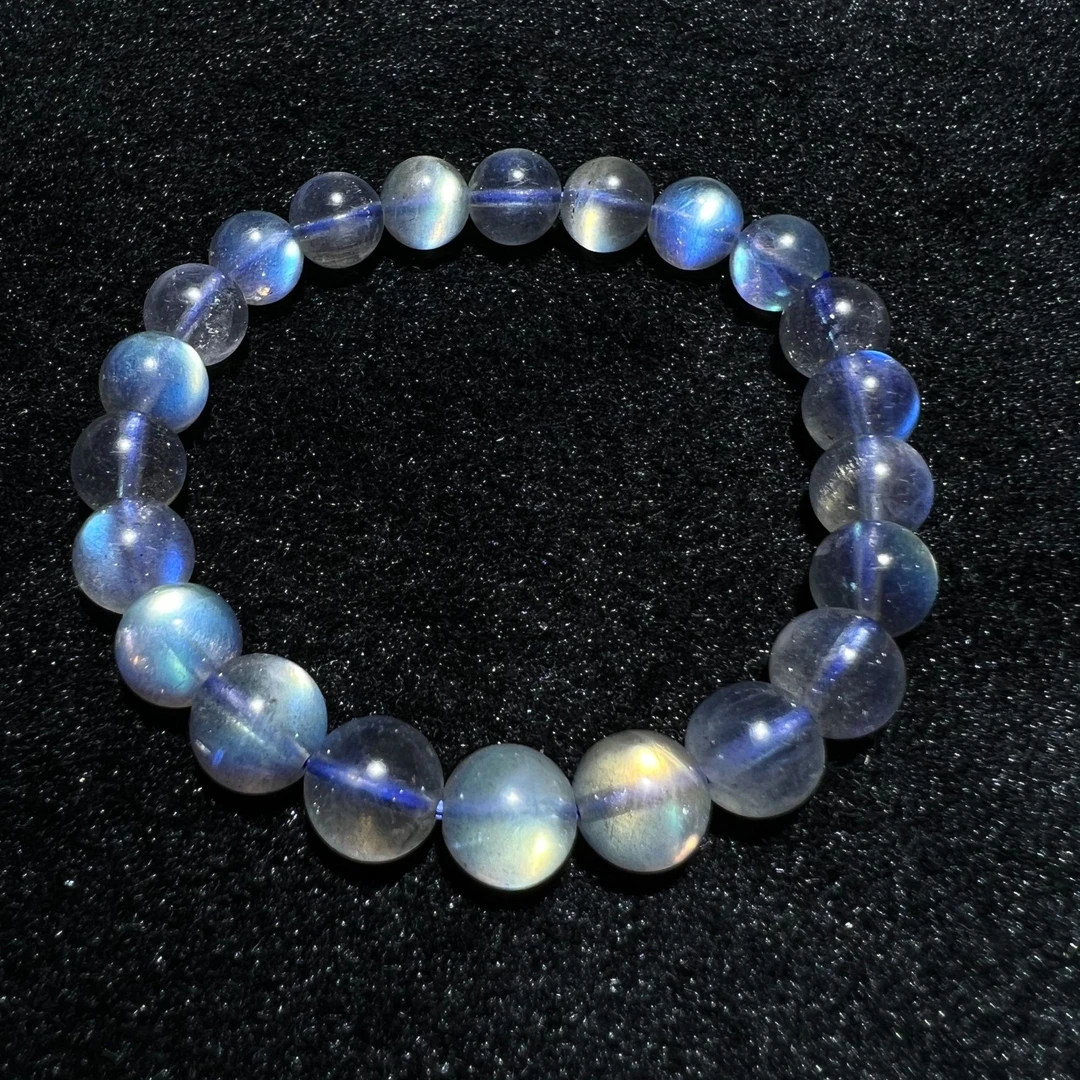 天然毕业级灰月光拉长石手链素圈轻奢时尚百搭单圈蓝光闺蜜