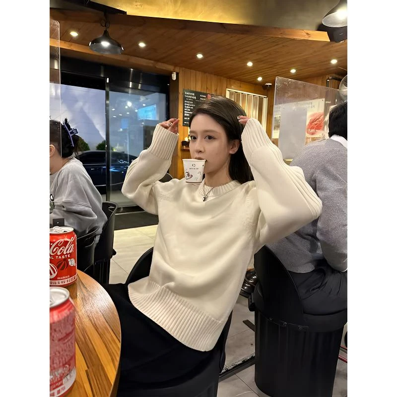 圆领针织衫简约修身时尚休闲显瘦套头百搭毛衣上衣韩版秋冬#6688