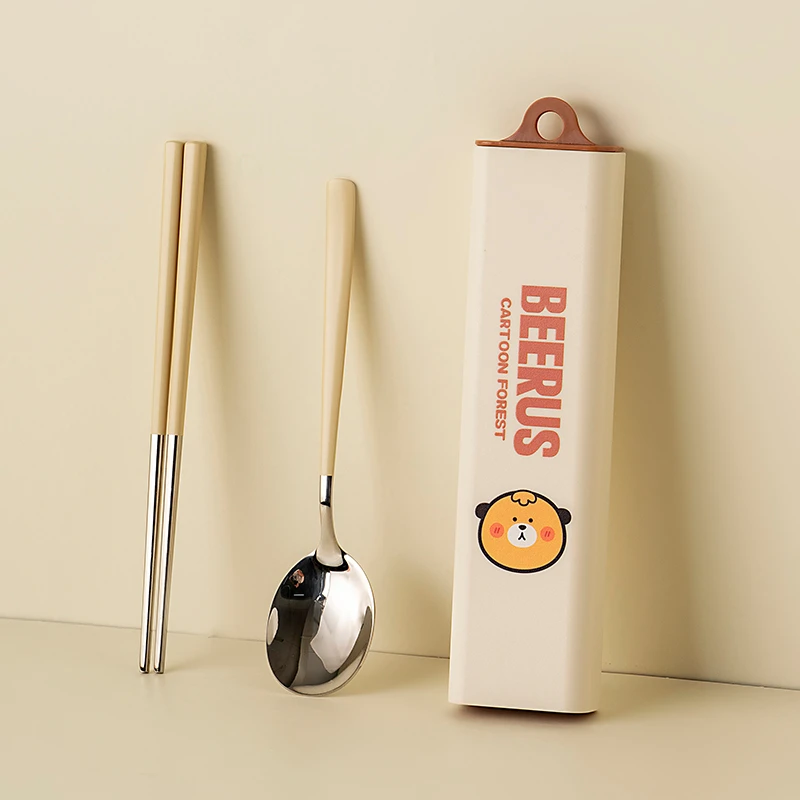 onlycook便携餐具小学生筷勺套装初中生304不锈钢筷子勺子餐具盒