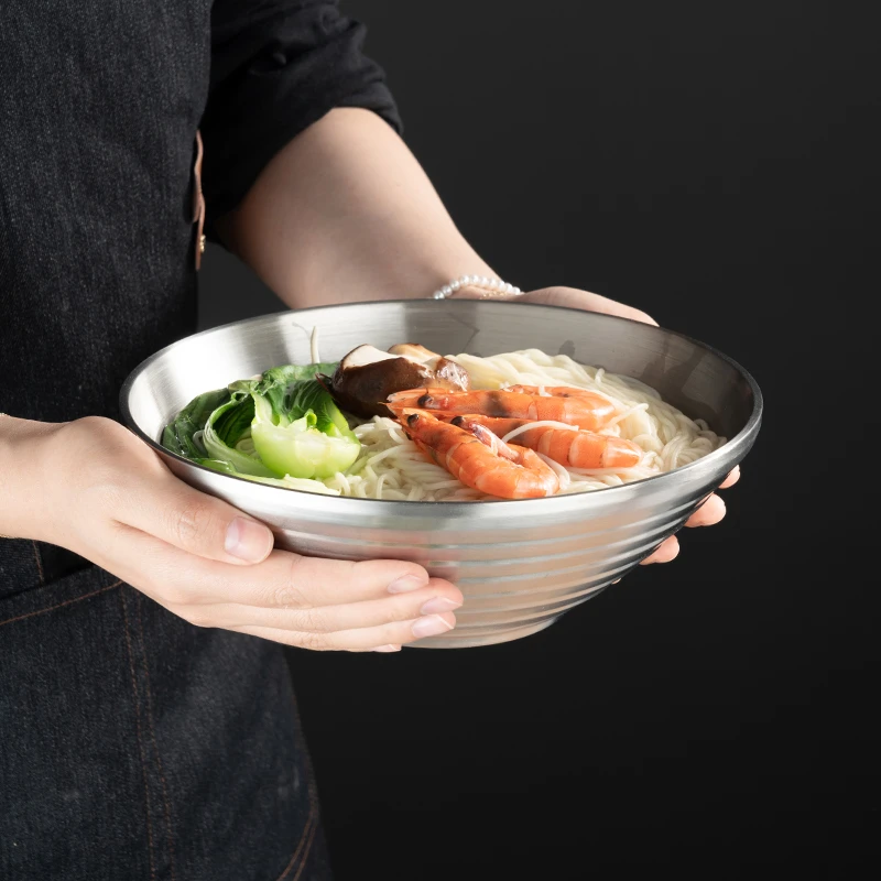 onlycook日式斗笠碗防烫拉面碗家用304不锈钢汤碗大碗餐具泡面碗