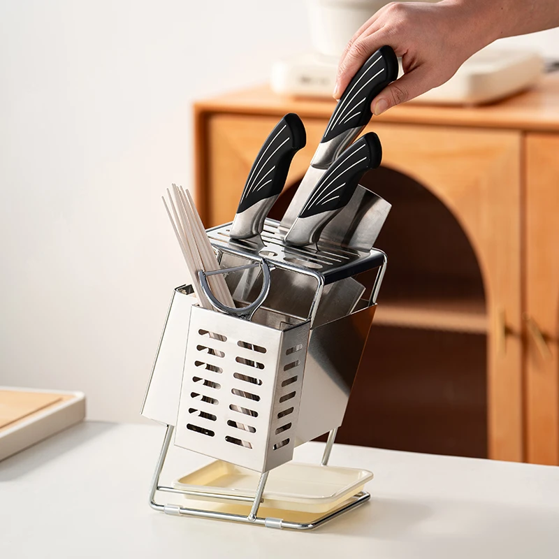 onlycook新款不锈钢刀架筷子置物架厨房台面刀具菜刀收纳架多功能