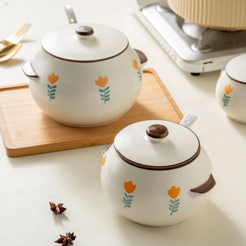 onlycook陶瓷猪油罐厨房耐高温带盖油壶储油坛子装辣椒油调味罐