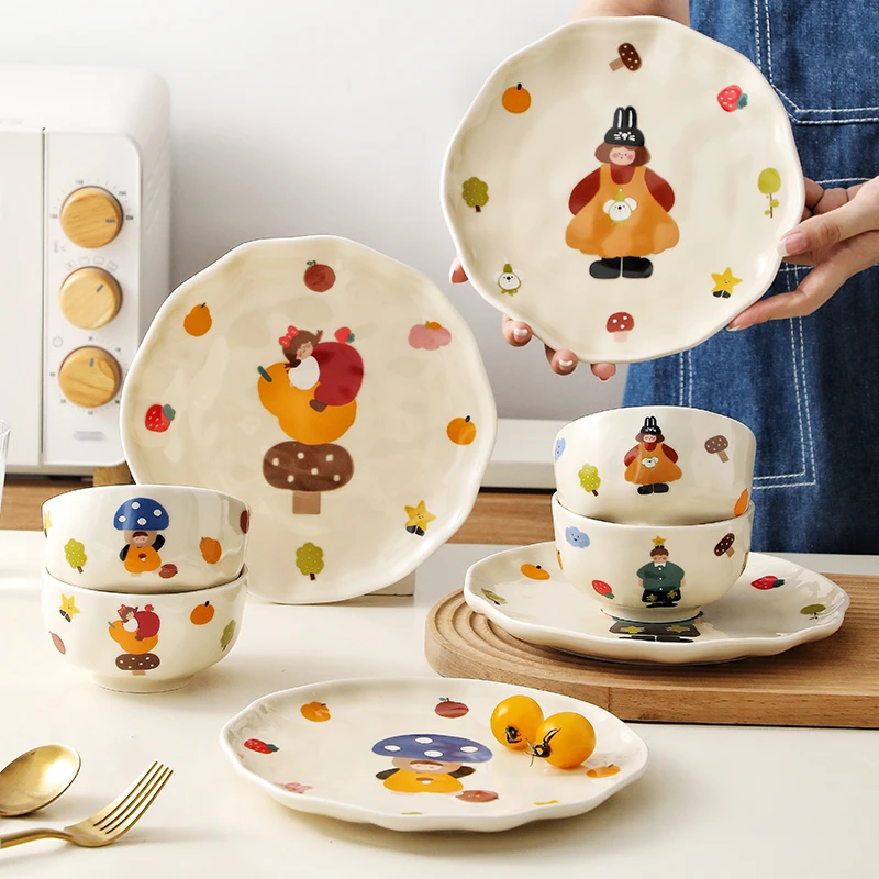 onlycook一家三口四口陶瓷米饭碗家用可爱儿童小碗盘子亲子餐具