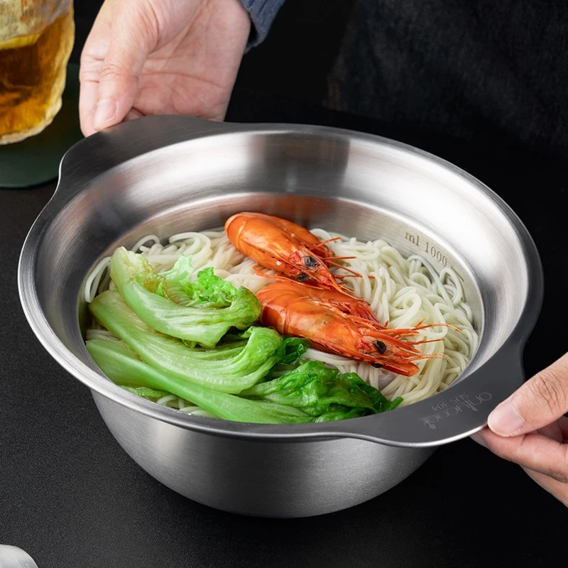 onlycook304不锈钢面碗食品级双耳大碗麻辣烫碗拉面碗大号汤碗