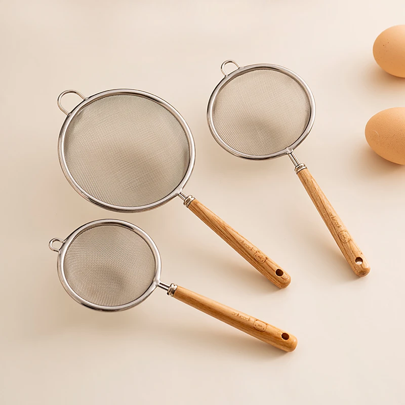 onlycook304不锈钢木柄漏勺厨房豆浆过滤网筛捞面捞饺子面粉筛子