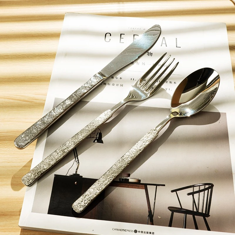 onlycook创意石纹牛排刀叉套装精致不锈钢西餐餐具 刀叉勺三件套