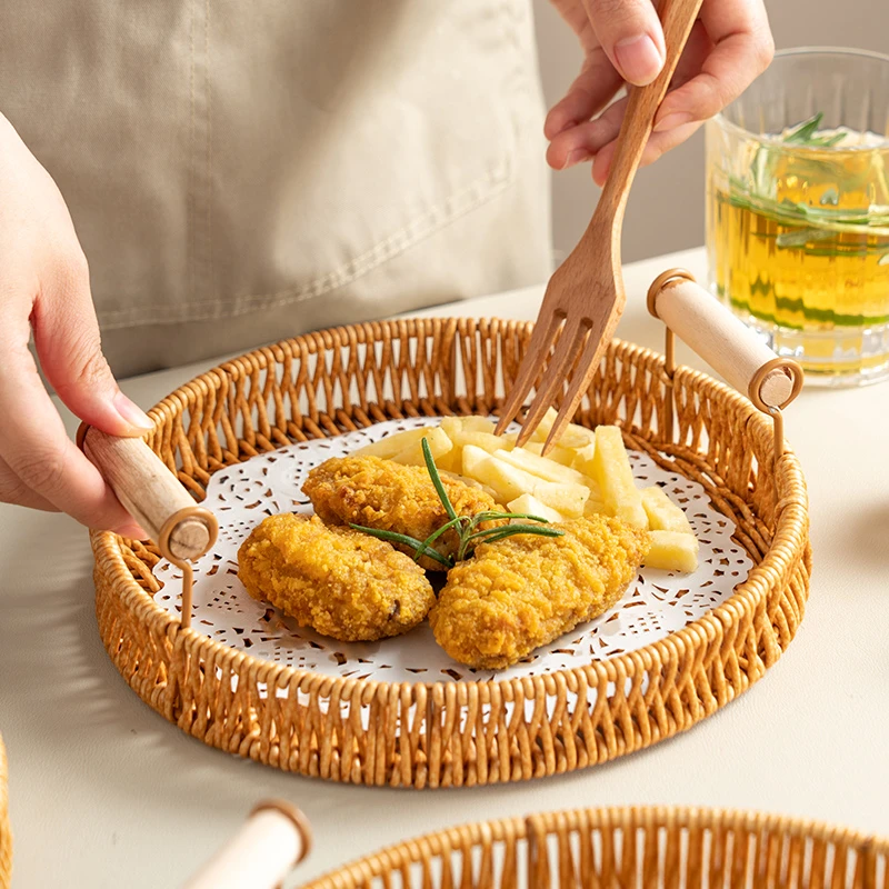 onlycook家用仿编藤果篮下午茶零食点心盘摆放盘水果盘面包篮餐具