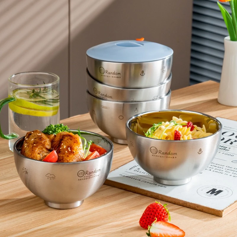 onlycook家用吃饭碗食品级不锈钢碗带盖可爱儿童碗双层隔热防烫碗