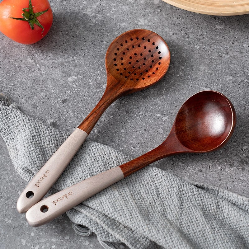 onlycook家用原木汤勺漏勺套装创意日式柚木大号盛汤盛粥木质勺子
