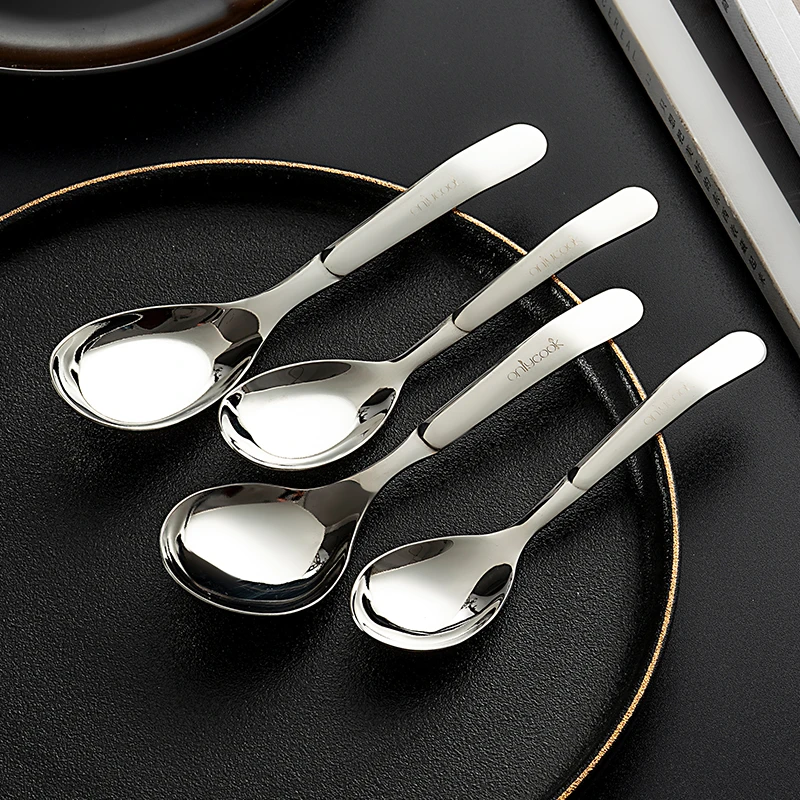 onlycook食品级316不锈钢平底勺大容量汤勺家用勺子儿童饭勺餐勺