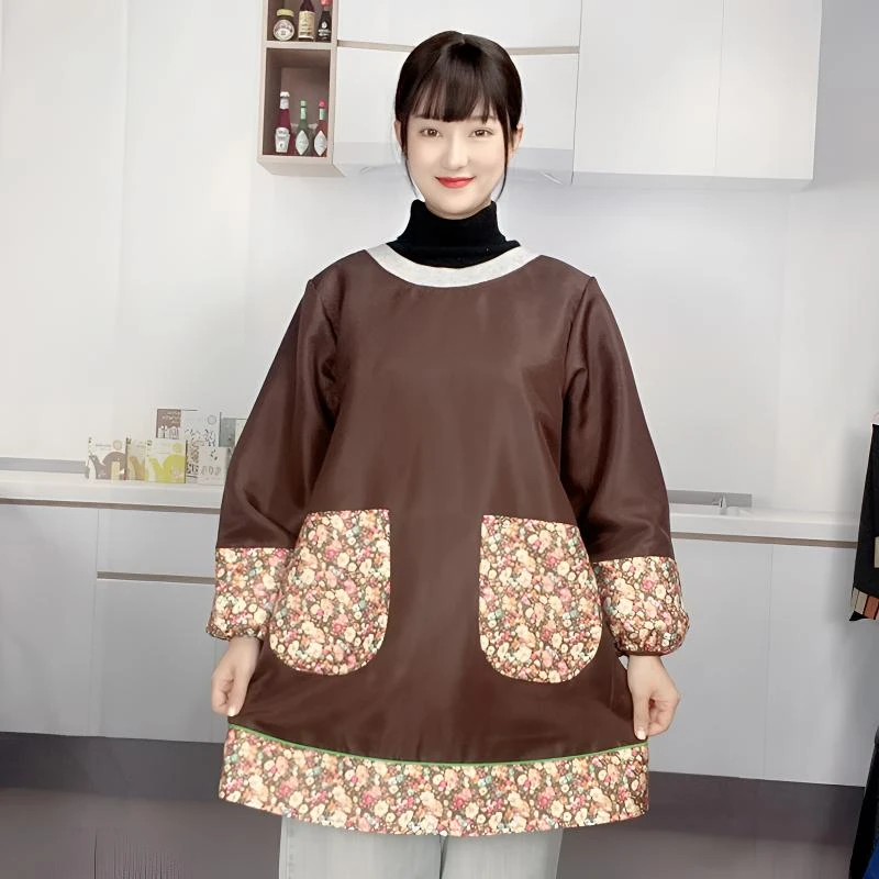 厨房成人防水防油保暖长袖罩衣围家居围裙工作服家用做饭围腰时尚