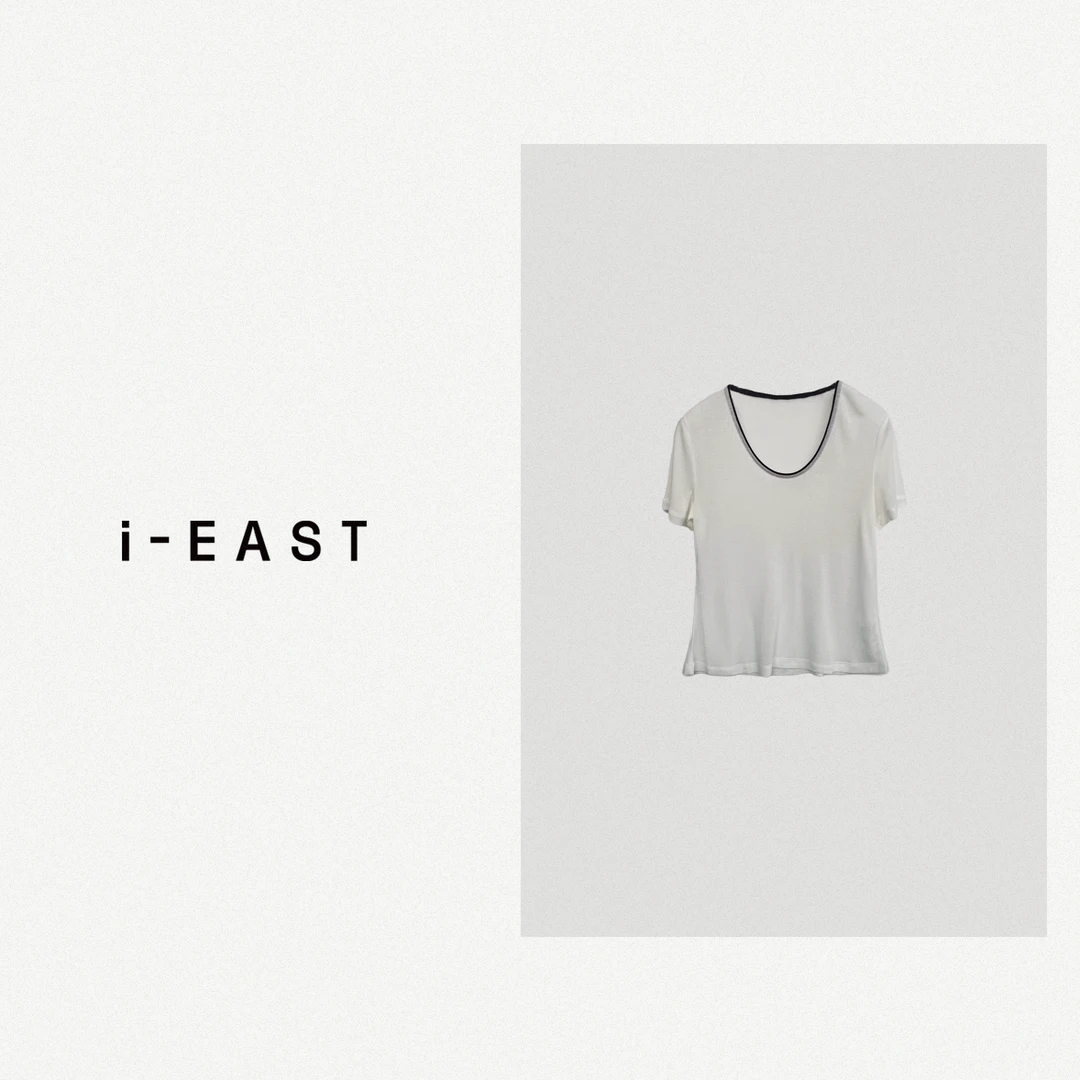 i-EAST 巨巨巨显瘦~领口撞色简约百搭T恤上衣-4X S24235