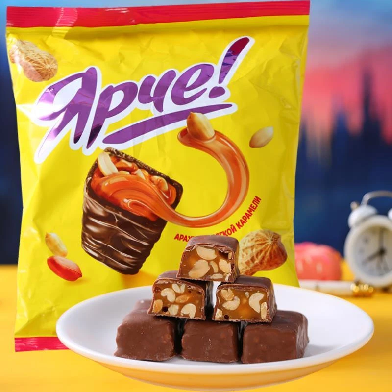 （俄文版）俄罗斯原装进口KDV黄花生夹心巧克力糖果500克