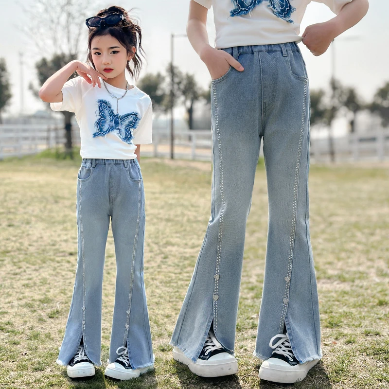 女童裤子夏季薄款儿童牛仔裤夏款喇叭裤洋气夏天长裤女大童夏装潮