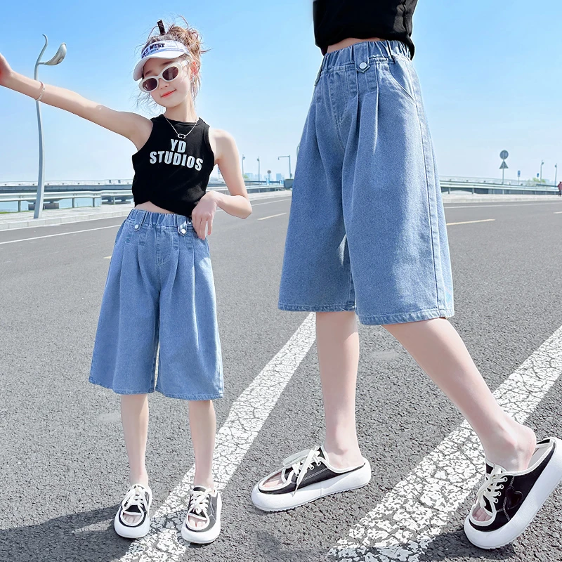 女童裤子夏季薄款2025儿童五分裤夏天牛仔短裤外穿中裤夏装中大童
