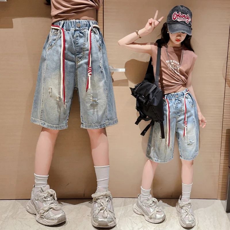 女童牛仔裤夏季薄款儿童裤子夏款短裤外穿中裤夏装中大童五分裤潮