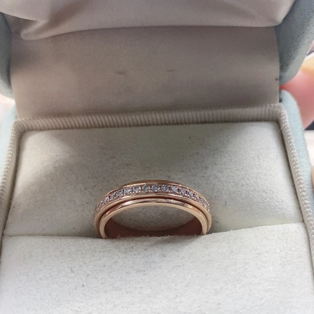 钻石戒指/指环18K金镶嵌富****安伯家转动戒指宽k玫16