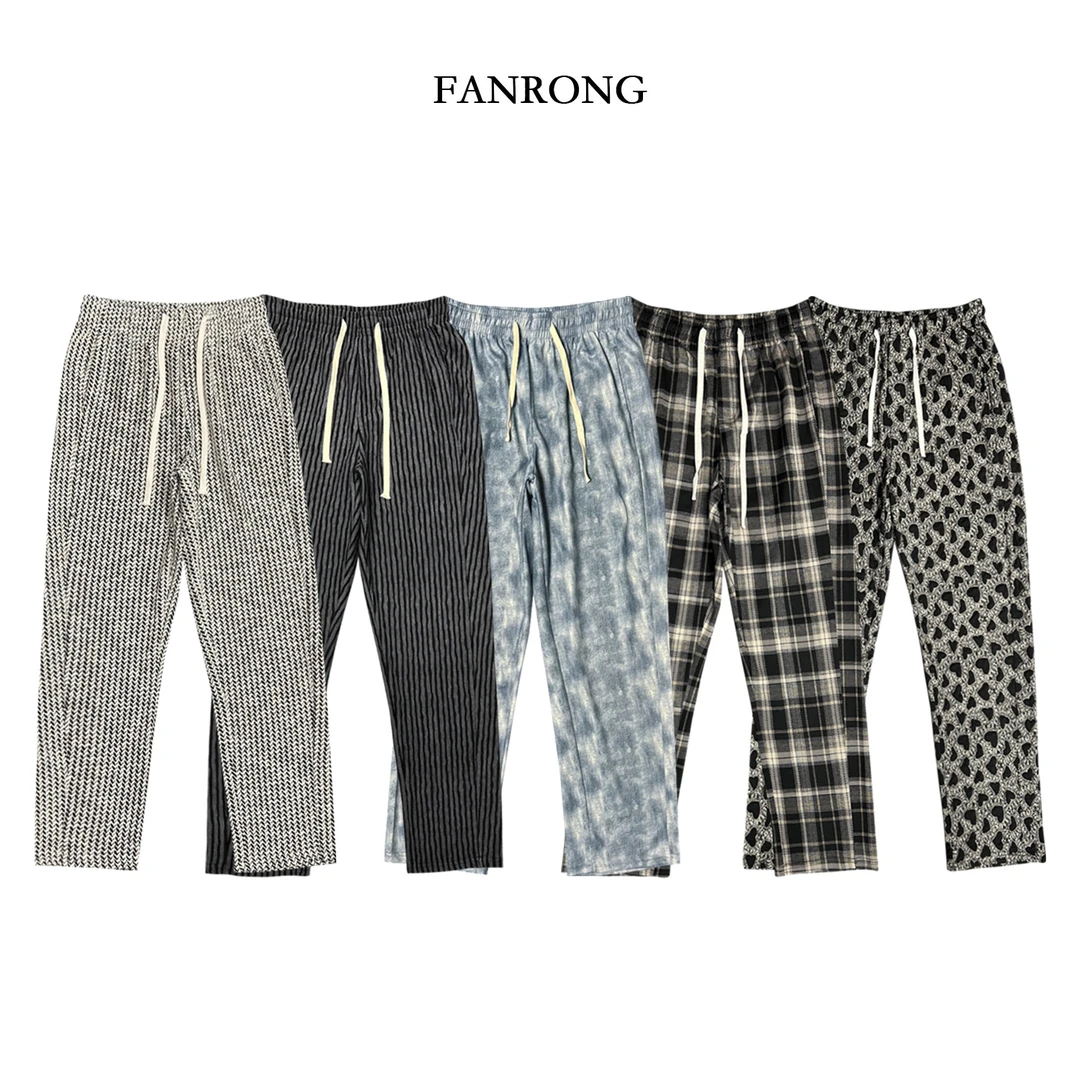 早秋新款轻奢百搭休闲裤男条纹提花豹纹宽松百搭长裤男士复古时尚
