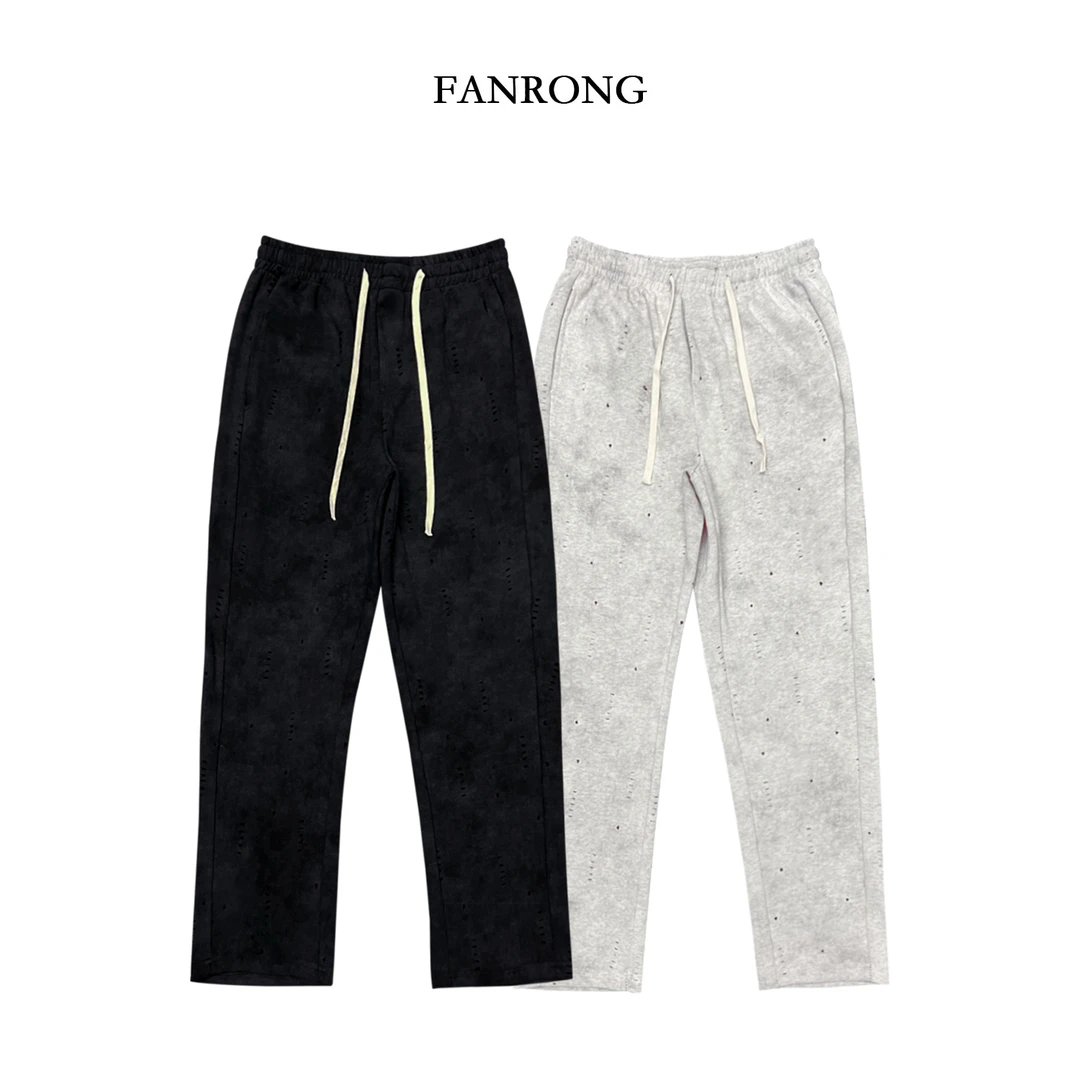 破洞扎染美式男春夏裤子重磅长裤纯色直筒垂感休闲裤简约百搭薄款