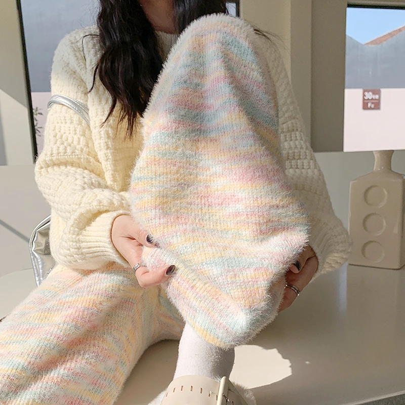 加厚【彩虹糖豆】窄版糯米裤加绒可爱女秋冬垂感拖地显瘦直筒阔腿裤