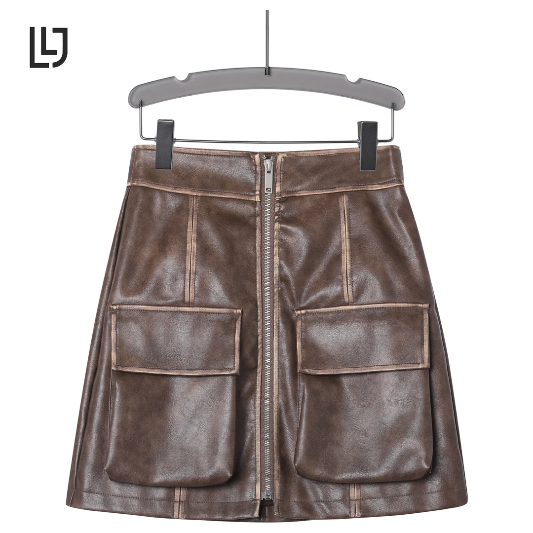 2024春季新款女装裙子皮裙半身裙女辣妹高腰显瘦女士短裙-BQ0001