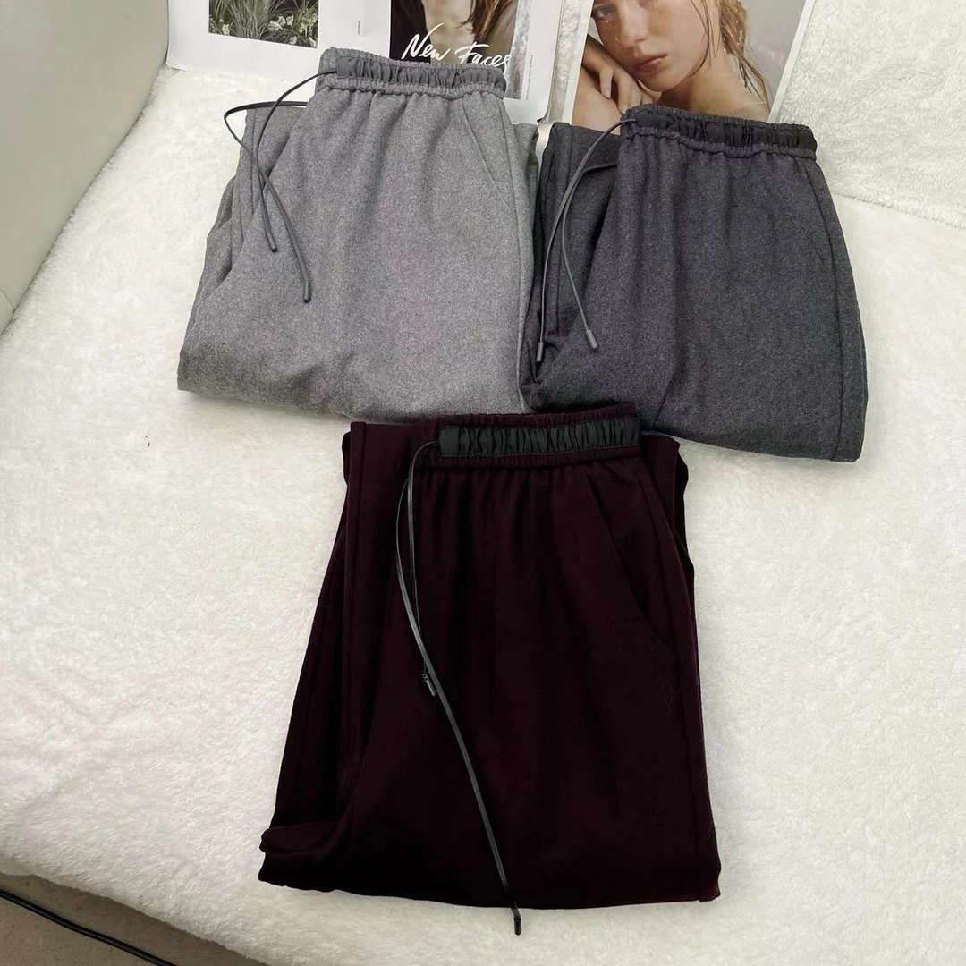 秋季新款高腰垂感显瘦抽绳直通阔腿裤h1672