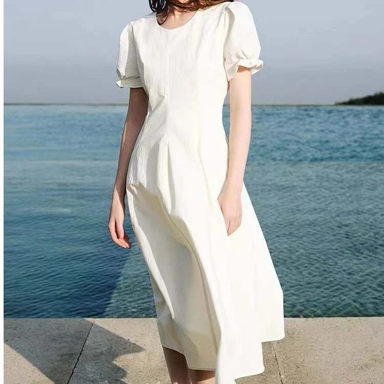 夏季新款收腰显瘦短袖初恋连衣裙C8804