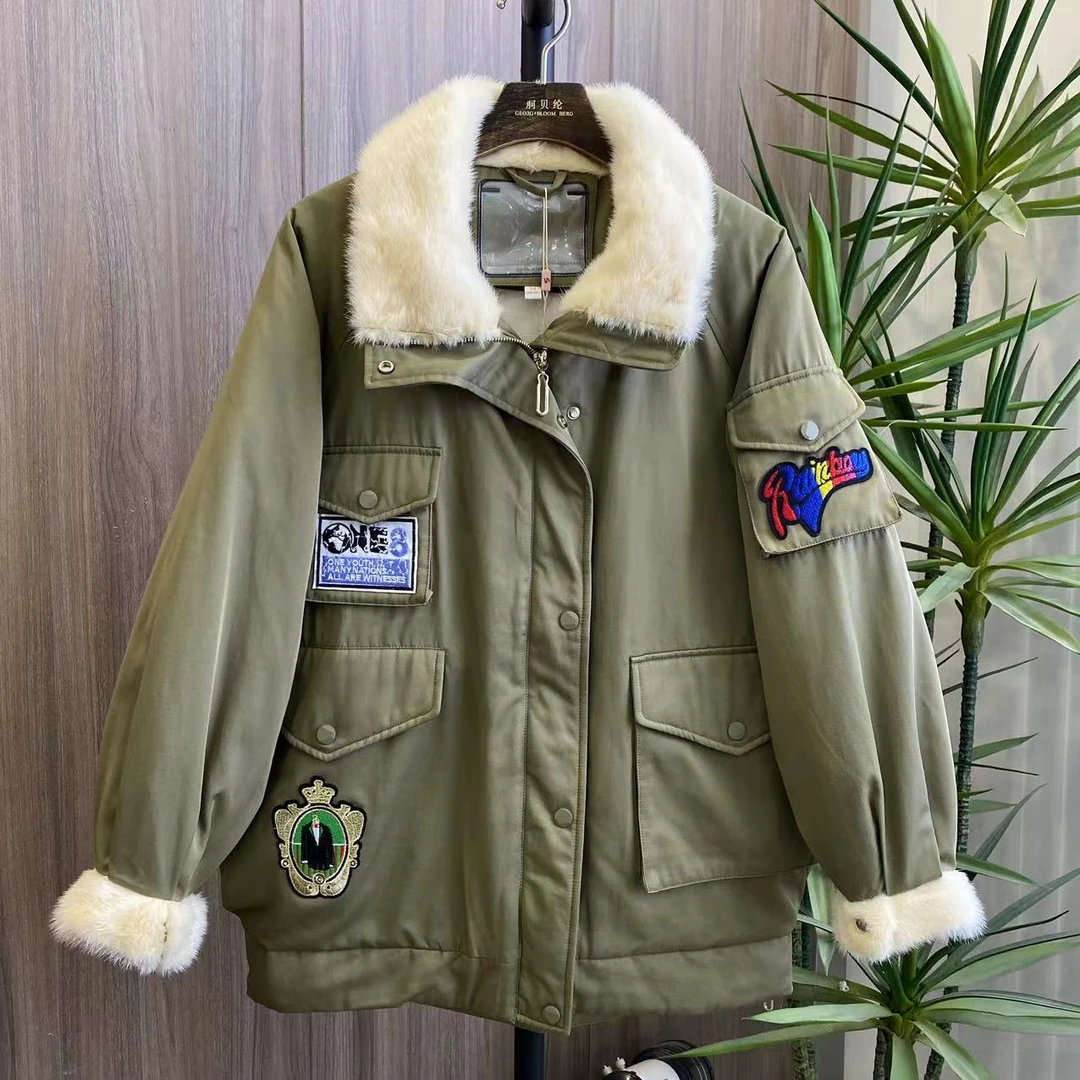 百搭韩版秋冬港风带毛领棉衣C7362