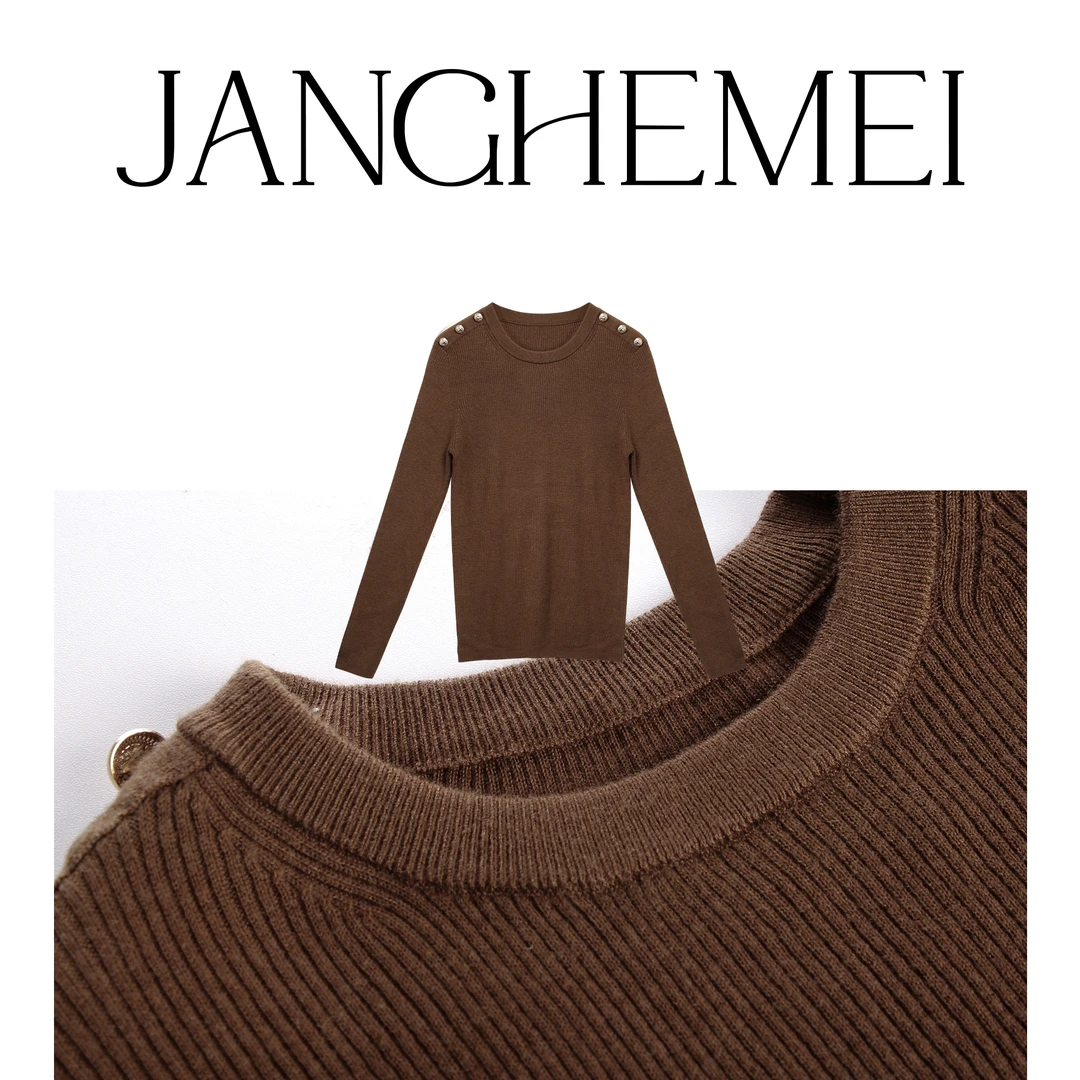 JANGHEMEI【双肩扣毛针织衫】圆领保暖热力感绵羊毛上衣 G13365M3