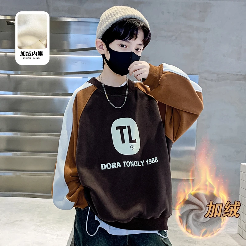 冬季加绒加厚保暖2-16岁冬款中大童打底男童秋冬装男大童秋装套头