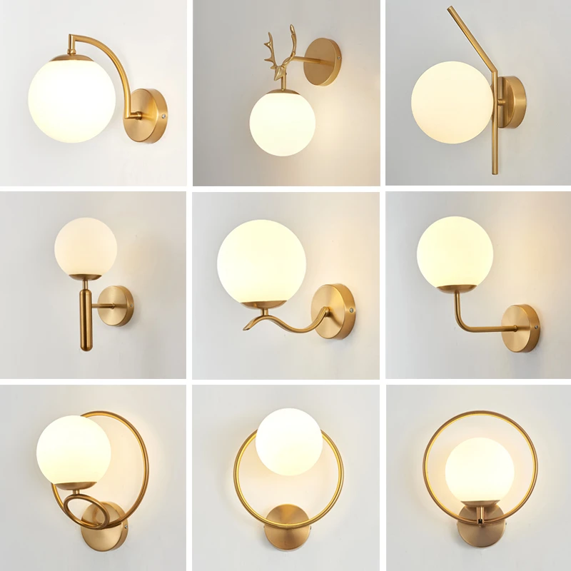 酒店卧室床头灯LED简约后现代北欧轻奢玻璃灯罩阳台客厅背景壁灯