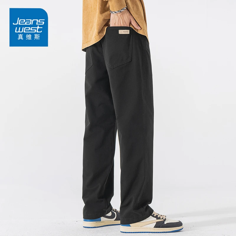 Jeanswest/真维斯秋冬男士休闲裤纯棉百搭宽松复古垂感直筒男裤子