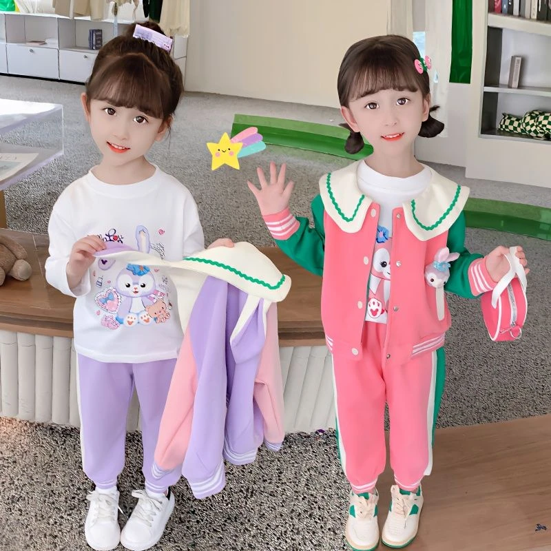 女童三件套2025新款棒球服女宝宝春秋季儿童运动套装女童秋装