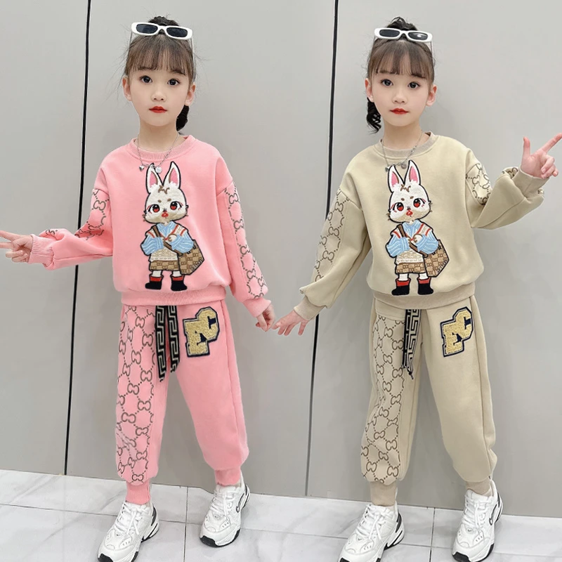 女童秋装套装儿童卡通兔子卫衣两件套春秋休闲运动洋气中大通套装
