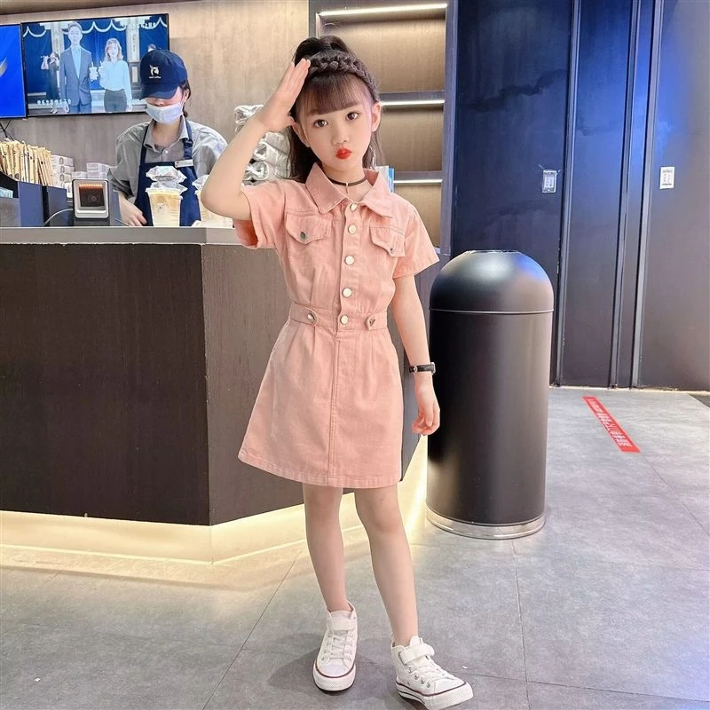 女童洋装夏季2025新款洋派儿童夏装学院风短袖大童网红工装裙子