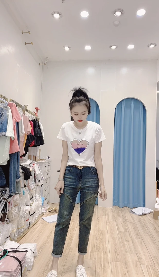 【小玉】新款时尚甜美爱心休闲显瘦短袖T恤圆领