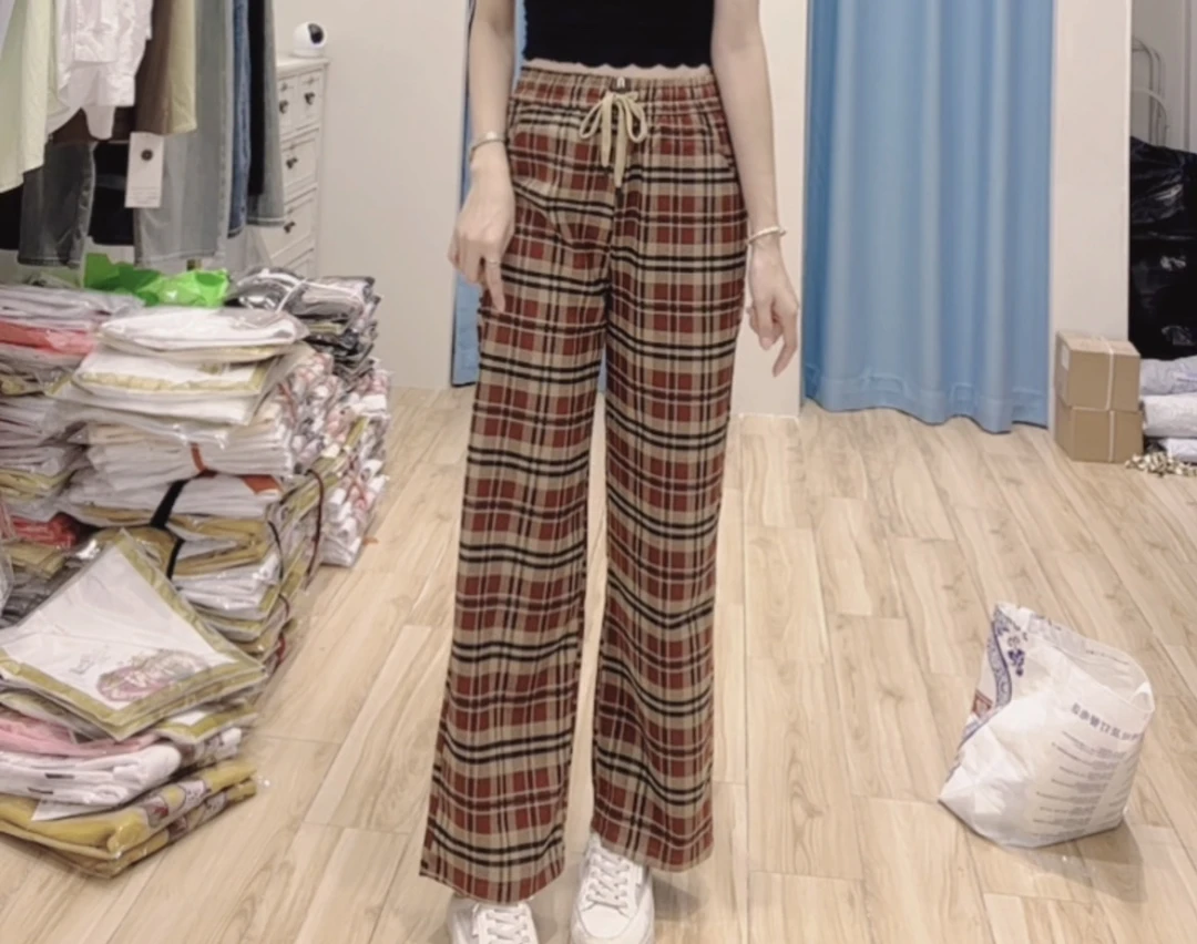 【小玉】新款时尚休闲格子设计感垂感小阔腿裤