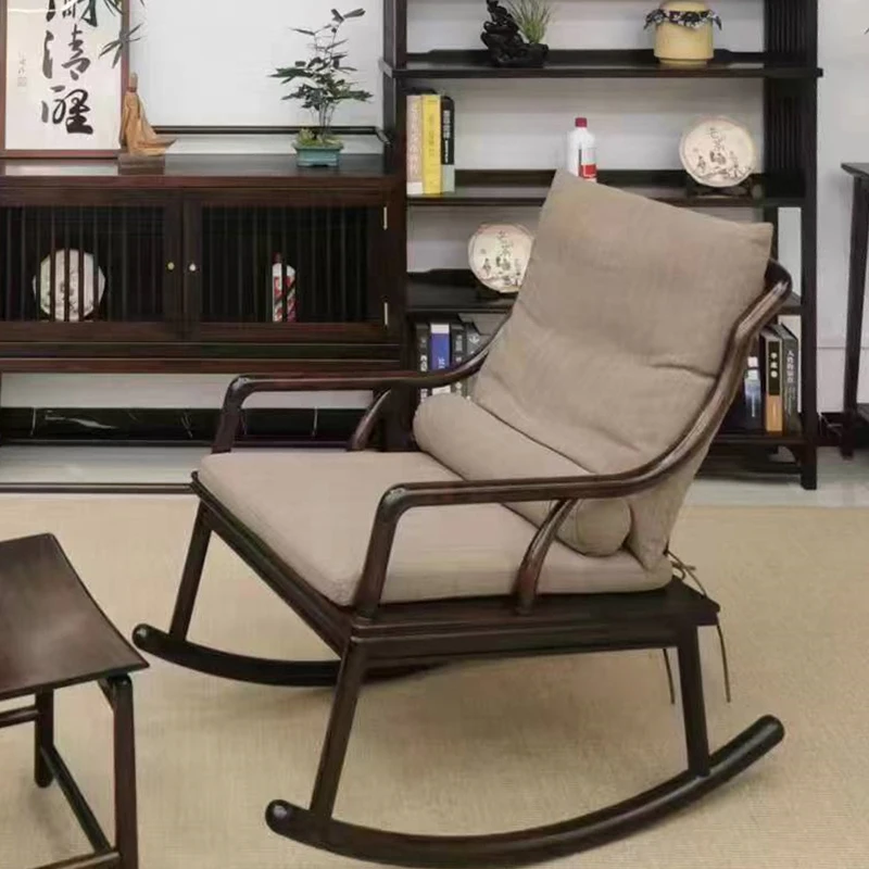 卧尔美新中式黑檀木实木摇摇椅休闲椅家用简约禅意阳台乌金木摇椅