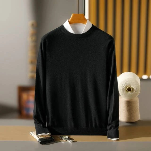 男士68/3精纺纯山羊绒平面圆领套头薄款，18针紧密织法09