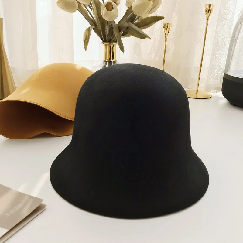 赫本风秋冬韩版复古羊毛呢百搭帽子女日系小盆帽乞丐渔夫帽水桶帽