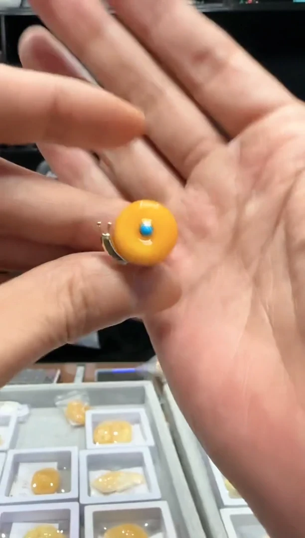 【闪购商品】琥珀裸石银S925镶嵌THL068老蜡蜗牛平安扣戒子