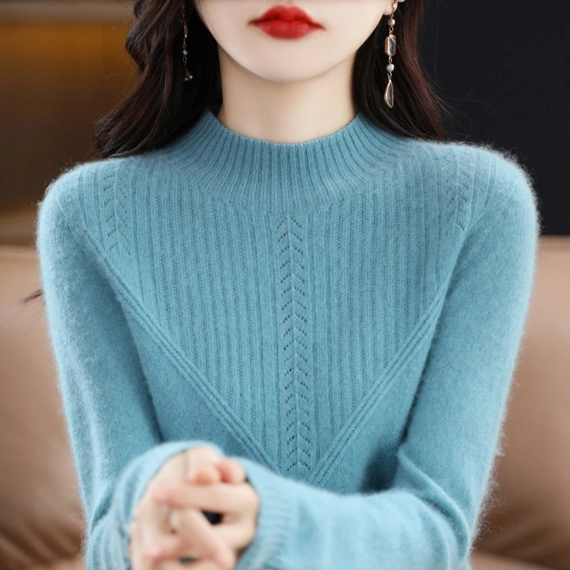 羊毛打底衫半高领宽松毛衣女针织衫一线成衣内搭百搭套头通勤常规