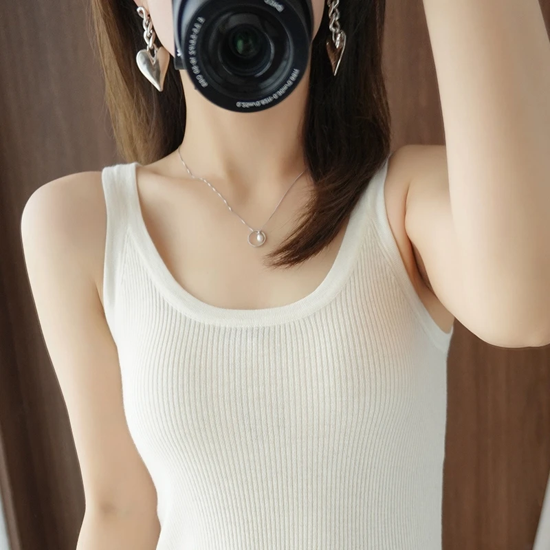 秋冬新款女U领纯羊毛吊带背心无袖针织衫百搭显瘦短款内穿韩版