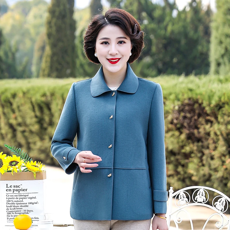 雅鹿女装双面毛呢外套短款春秋款高贵大码胖妈妈装中年WM225