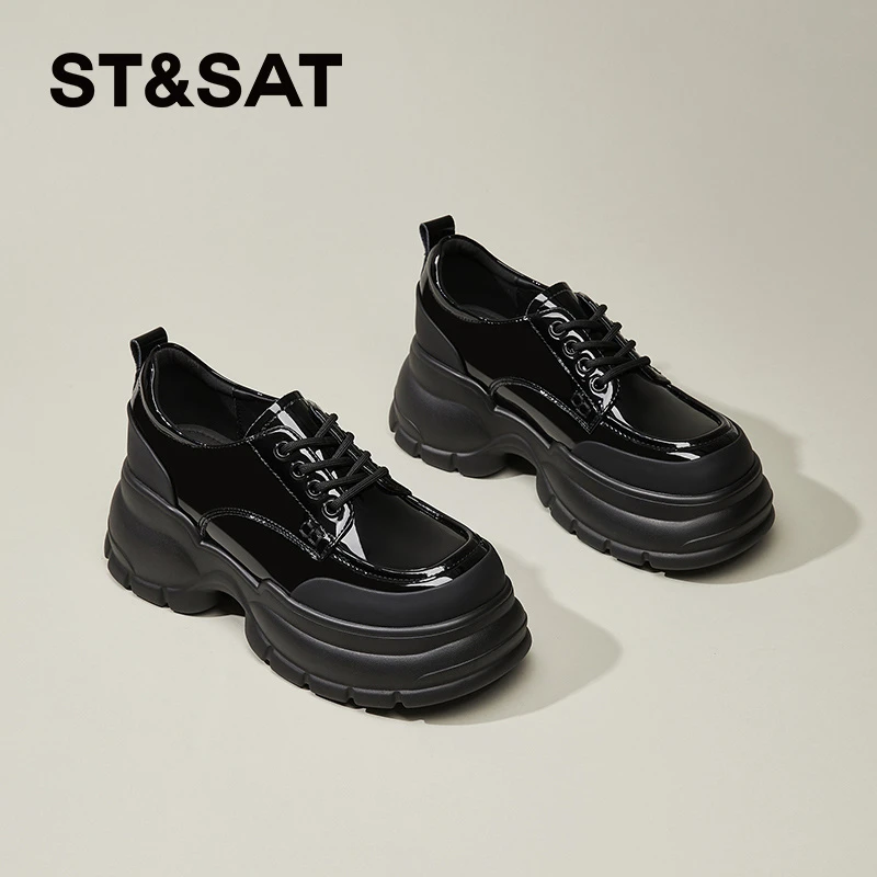 星期六真皮内增高8cm小个子乐福鞋24秋季复古厚底通勤小皮鞋女鞋