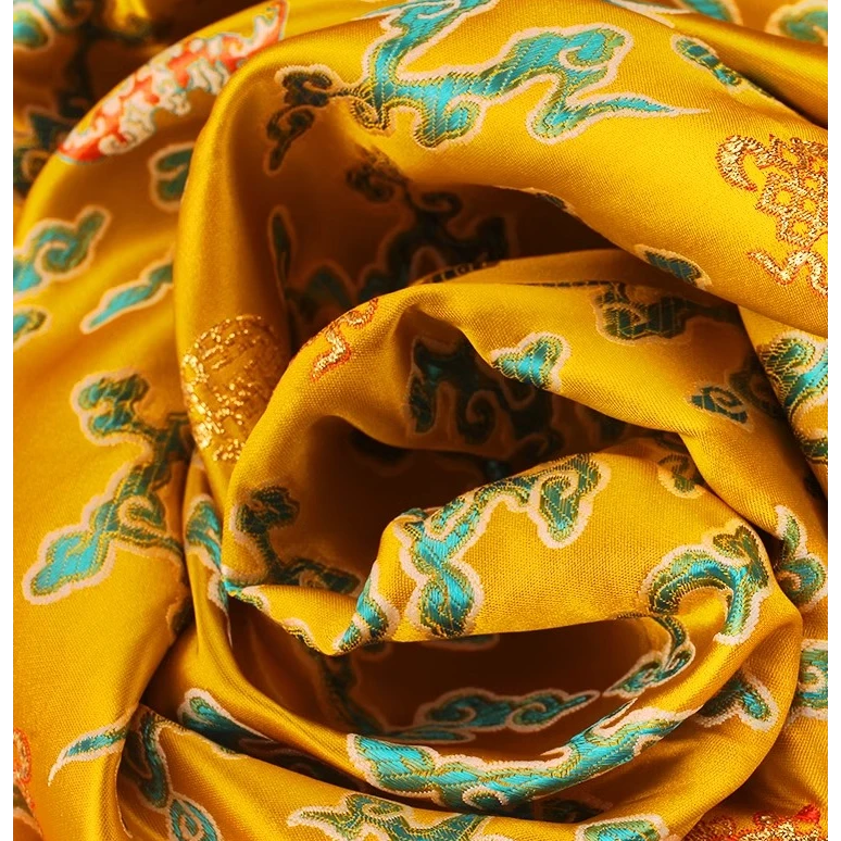 藏族哈达饰品祥龙八吉祥加厚丝绸刺绣提花批量发真丝精品绸布2米8