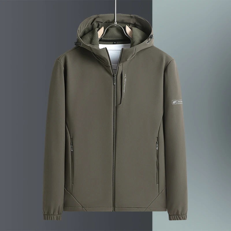 春秋季户外大码软壳冲锋衣男士防风防水透气连帽休闲夹克旅游外套