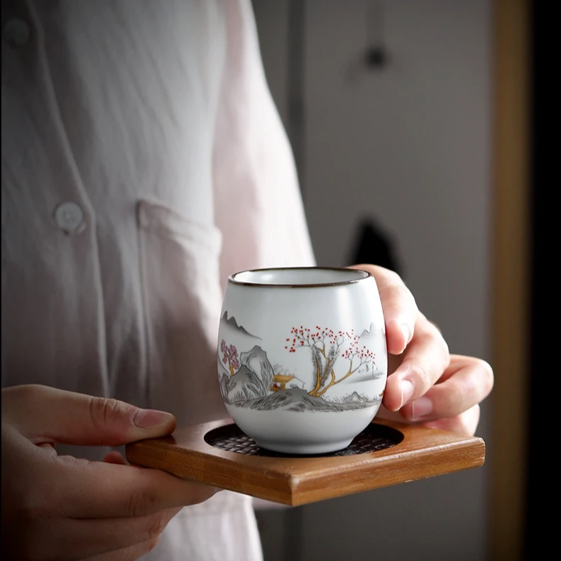 铁胎汝窑茶杯单杯复古大号品茗杯家用开片可养主人杯个人功夫茶杯
