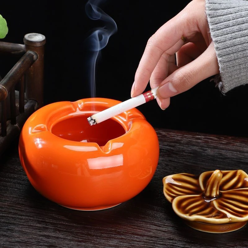 柿柿如意烟灰缸带盖陶瓷罐创意烟缸防风烟酒房产商务随手礼品批发